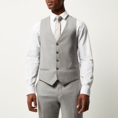 Grey slim suit waistcoat